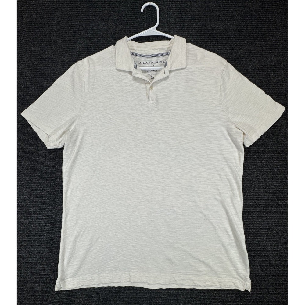 Banana Republic Vintage Men's L Ivory Slub Knit Polo Shirt Short Sleeve